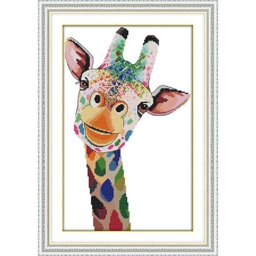 Joy Sunday Factory Outlet Animal Pattern Giraffe DMC11CT 14CT Cross Stitch Kit Hand Embroidery Kit Christmas Home Decoration Kit
