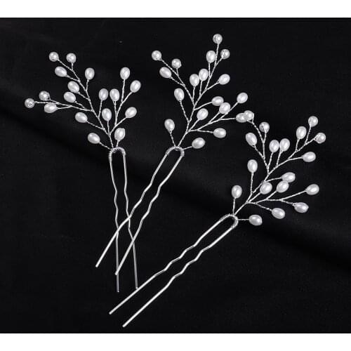 Minimalist Silver Pearl Hair Pins 3PCS Girls Head Accessories for Bride Handmade Party Wedding Hairpieces for Women