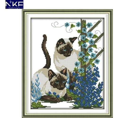 NKF Two Baby Cats Animal Cross Stitch Set Handmade Craft Needlework Cross-Stitch Embroidery Kit Cross Stitch for Home Decor