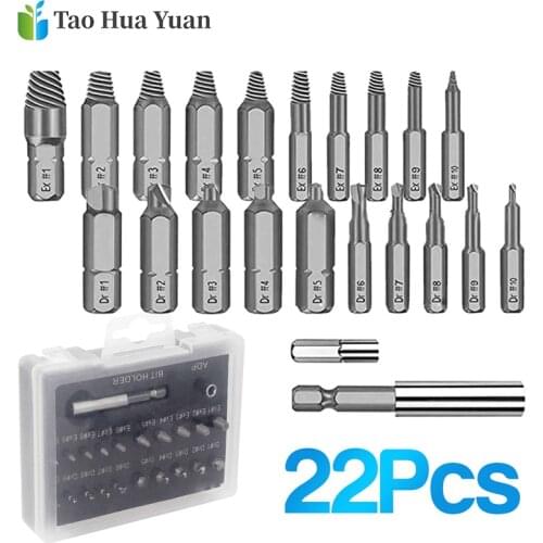 22pcs/Set Damaged Screw Extractor Set Broken Screw Or Bolt Stripped Remover Extractor Drill Bits Out Bolt Stud Remove Tool Set A