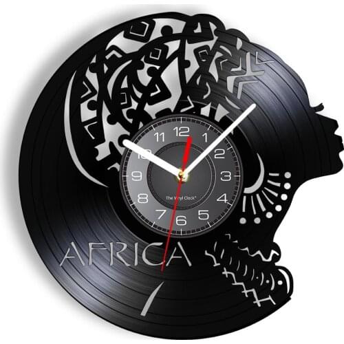 African Beauty Gramophone Record Wall Clock Beautiful Lady Charming Profile Vintage Record Timepieces Vinyl Record Artwork Decor