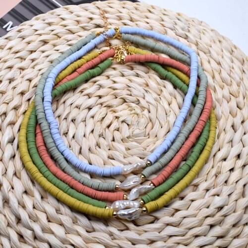 2020 Boho Natural Fresh Water Baroque Irregular Pearl necklace Color Soft Pottery Beads Choker Necklace beach Femme Jewelry Gift