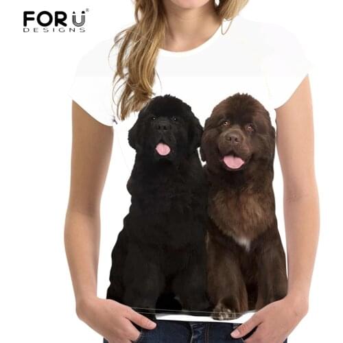 FORUDESIGNS Casual Summer T Shirts Women Cute 3D Newfoundland Dog Print Female T-shirts Brand Designer Fitness Short Sleeve Tees