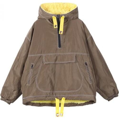 Hooded Plush Warm Sweatshirt Women Winter Fashion Drawstring Pullover With Pockets Plus Size Loose Long Sleeve Hoodies Tops