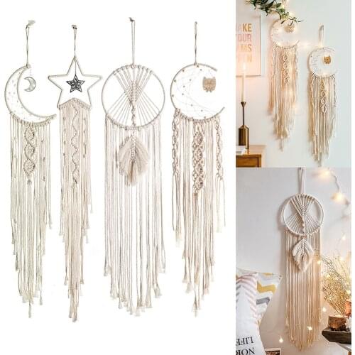 Nordic Moon Star Macrame Dream Catcher Wall Hanging Craft Dreamcatcher Ornaments Boho Room Decor Kids Room Nursery Gifts