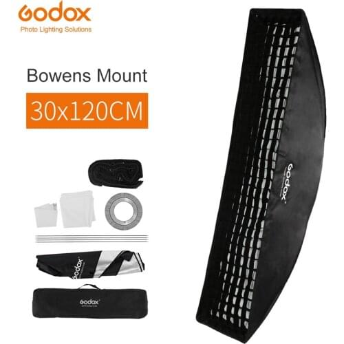 Godox 30x120cm 12"x47" Honeycomb Grid Rectangular Bowens Mount Strip Softbox Studio Strobe Softbox Diffuser for Studio Strobe