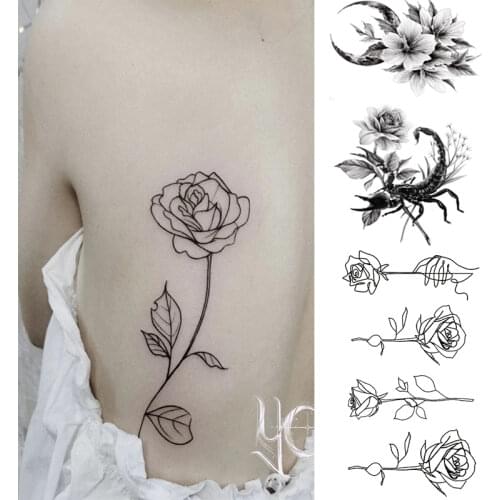 Waterproof Temporary Tattoo Sticker Black Flower Body Legs Arm Art Realistic Fake Tattoo Festival Party Bikini Women Girl Makeup