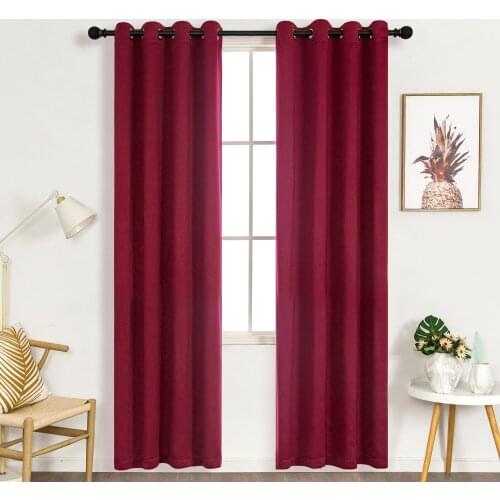 MERRYLIFE Wine Red 1 Pair Blackout Curtains For Living Room Bedroom Window Treatment Blinds Finished Drapes Kitchen Curtains