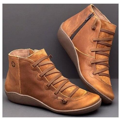Women Boots PU Leather Ankle Boots Autumn size 43 Woman Shoe Short Brown Botas motorcycle boots tooling Martin boots Botas Mujer