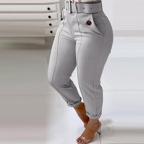 Women Solid Color High Waist Pencil Pants 2021 Casual Pant for Female Skinny Straight Trousers with Pocket Korean Pantalones Pop