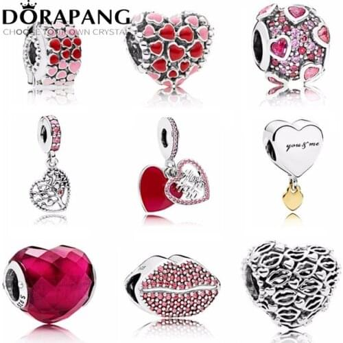 NEW 2018 Valentines Day Newest 925 Sterling Silver Bead Red Lip Heart shaped Charm for Women Fashion DIY Bracelet Bangle