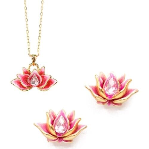Sweet Elegant Lotus Flower Earring Necklace Women Jewelry Sets Fashion Party Accessories Female Lady Good Gift