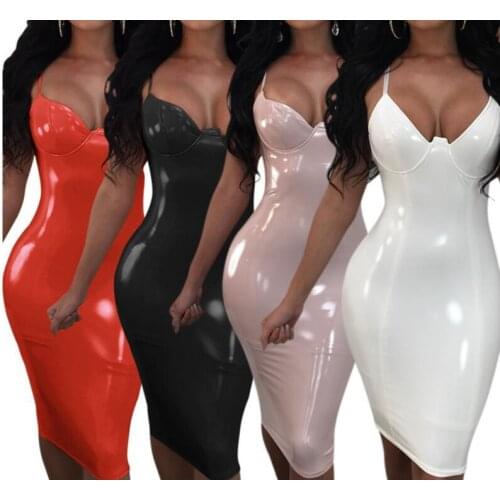 V NECK PVC Bandage Lingerie Dress Wetlook Faux Leather Women Latex Dress Pole Dance Sexy Clubwear Fetish Erotic Costumes 6XL