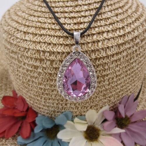 Women Sofia The First Dress Outfits PU Leather Chain Necklace Kids Girls Purple Teardrop Amulet Pendant Chokers Necklace Gifts