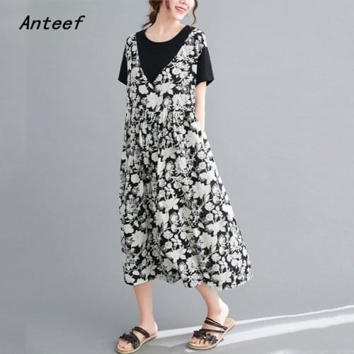 Short sleeve cotton chiffon vintage floral dresses for women casual loose long woman summer dress elegant clothes 2021