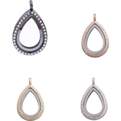 1PCS/lot Little Water drop Rhinestones Floating Locket Teardrop Glass Magnetic Locket Pendant Fit For Floating Charms Jewelrys