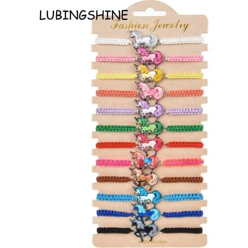 12pcs/Set Enamel Unicorn Charms Bracelet for Women Girl Adjustable Braided Rope Chain Animal Anklet Wristband Jewelry Gift