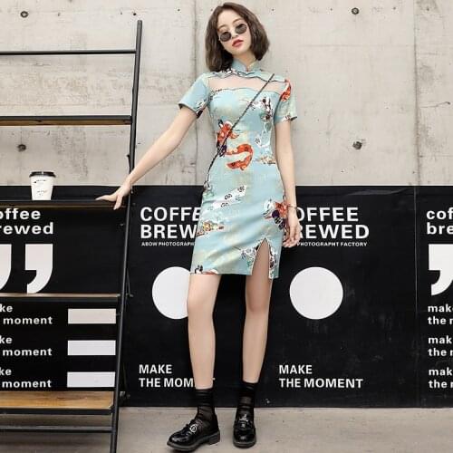 2021 New Modern Cheongsams Qipao Dress For Young Gilr Mandarin Collar Short Cheongsam Vestidso Elegant Chinese Dress Qipao 12252