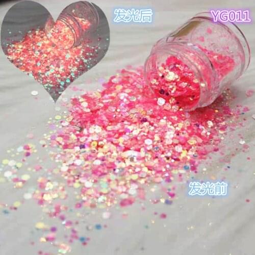 500g/Bag Luminous Glow In The Dark Nail Glitter Paillette 12 Colors Holo Mixed Hexagon Shape Manicure Ultrathin Chunky Flake C16