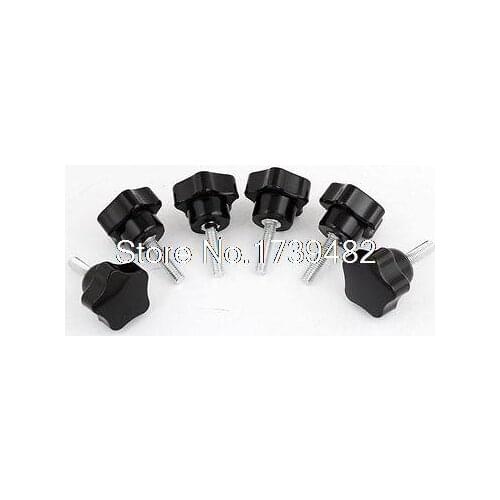 6 Pcs 32mm Star Head Dia M6 x 25mm Male Thread Screw On Type Clamping Knob