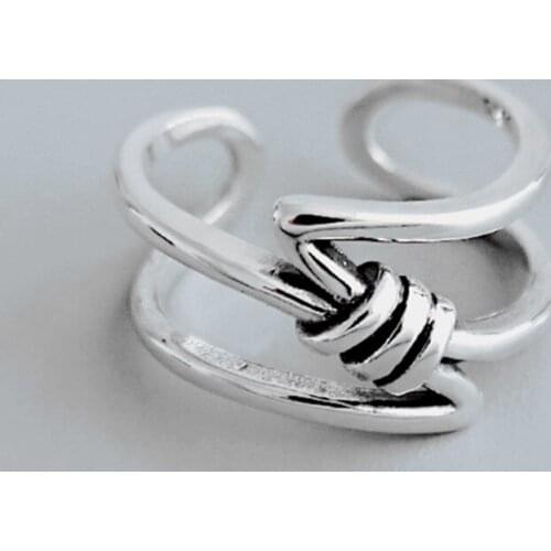 925 Sterling Silver Personality Retro Triangle Knotted Ring For Women Cross Wrap Thai Silver Open Ring 2019 Gift