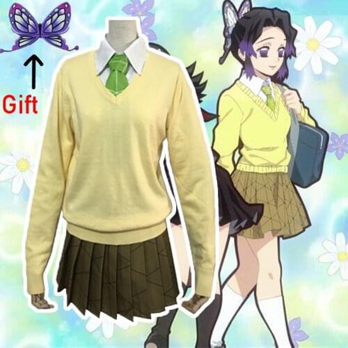 Anime Comic Demon Slayer Kimetsu no Yaiba Cosplay Costumes Kochou Shinobu Cosplay Costume Daily Clothes Pleated Dresses Uniforms