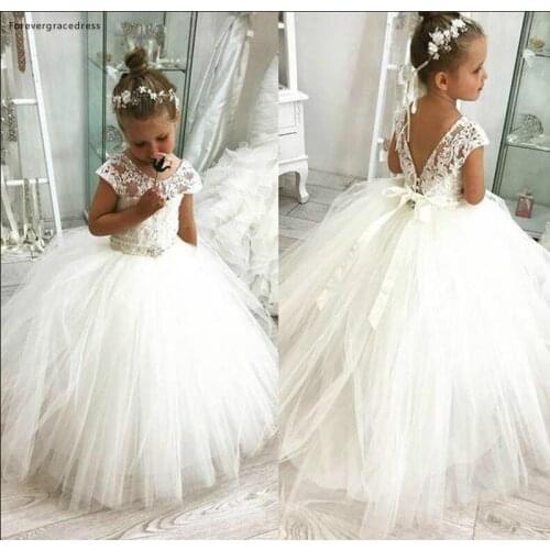 White Lovely Cute Flower Girl Dresses Vintage Princess Appliqued Daughter Toddler Pretty Kids Formal First Holy Communion Gowns