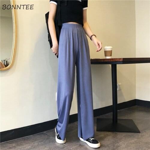 Wide Leg Pants Women Elegant Minimalist Pure Black Stretch High Waist Woman Trouser Trendy Summer Soft New Full Length Lady Pant
