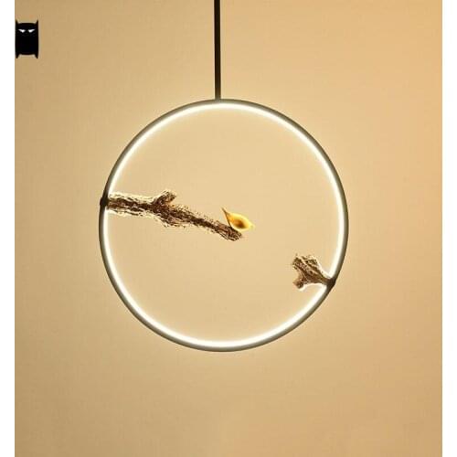 Black Ring Iron Resin Branch Gold Bird Pendant Light Fixture Cord Chinese Creative Art Lamp Dining Table Room Kitchen Design LED