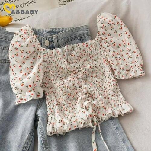 Ma&Baby 1-6Y Flower Kid Girl Clothes Set Children Outfits Puff Sleeve Crop Tops Denim pants Clothing Costumes DD15
