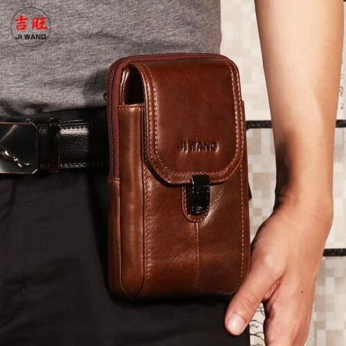 Men Genuine Leather Waist Fanny Packs Wallet Pocket Case Purse Fanny Belt Pack Money Bag 6 inch Cell/Mobile Phone Cigarette Bags