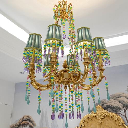 Newly 100% Copper Material D64cm H80cm Crystal Chandelier Hanging Bronze Color AC Lighting Fixture Lustre Suspension Lighting