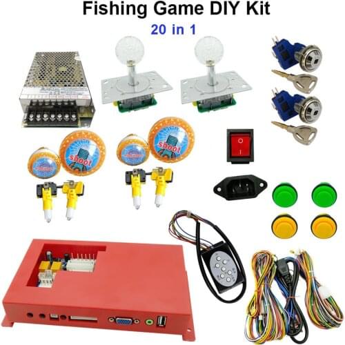 Fish Hunter Game Fishing Game Machine DIY Kit 20 in 1 Game board Gambling Game LED Joystick Aecade Push button Credit Lock