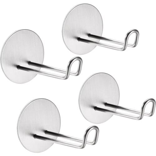 Uxcell 4pcs Adhesive Hooks Wall Hooks 60mmx90mm Stainless Steel Hanger Brushed 3kg / 6.6lbs for Kitchen Bags Towel Coat