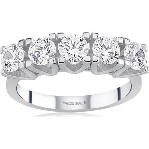 Valori Jewels 1.3 Carat, Zirconia White Round Gemstone, Rhodium Plated, Five Stone Ring