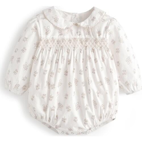 Baby Sister Matching Outfits Girls Handmade Smocked Dress Children Smocking Floral Romper Spanish Girls Baptism One Piece Frock