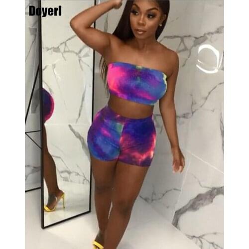 2 Piece Set Women Summer Clothes Strapless Crop Top and Biker Shorts Suit Set Sexy Club Outfits Casual Two Piece Set Tracksuit