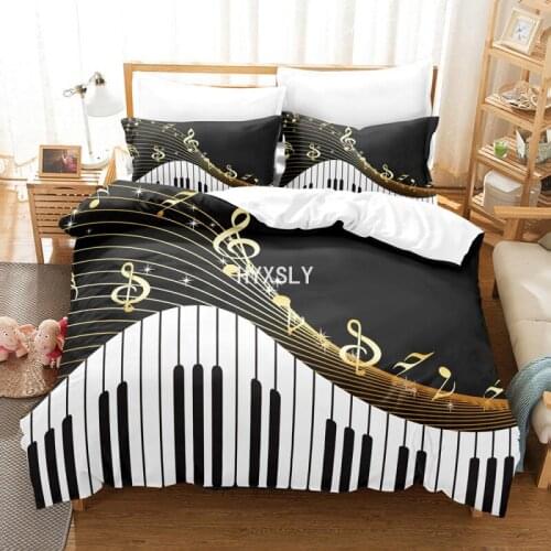 Luxury Music Notes Black Bedding Set 2-3PCS Custom Bed Linen Single King Size Digital Printing Duvet Cover with Pillowcase Quilt