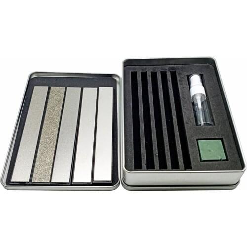 Whetstone Storage box 5pcs diamond whetstone bar + 30g Polishing wax +20ml Oil Bottle Tinplate iron knife sharpener stone