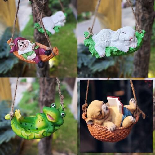 Creative Cute Cat Dog Rabbit Resin Lying Santa Claus Statue Garden Hang On Tree Decorative Pendant Indoor Outdoor Decor Ornament