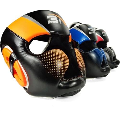 Hot Full-Covered Boxing Helmet Muay Thai PU Leather Training Sparring Boxing Headgear Gym Equipment Taekwondo Head Guard