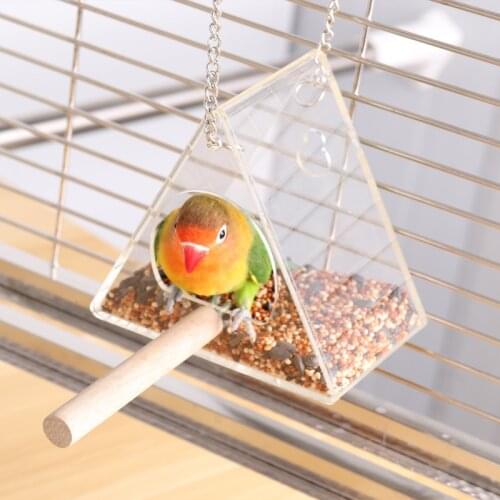 Fashion Acrylic Window Bird Feeder Small Bird Parrot Outdoor Hanging Food Holder Box with Wood Stand Birds CageToys