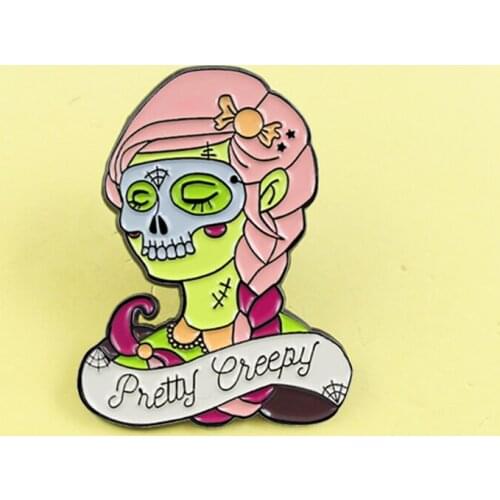 New Pretty Queen Skeleton Girl Brooch Zombie Spider Web Face Girl Creepy Dark Enamel Pin Up T-shirt Badge Halloween Jewelry
