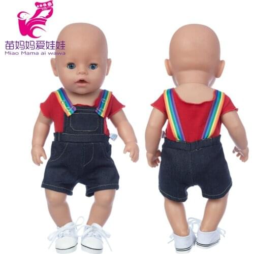 Baby Doll Clothes Summer Red Shirt Overalls Pants For 18 Inch Girl Dolls Clothes Toys Outwears