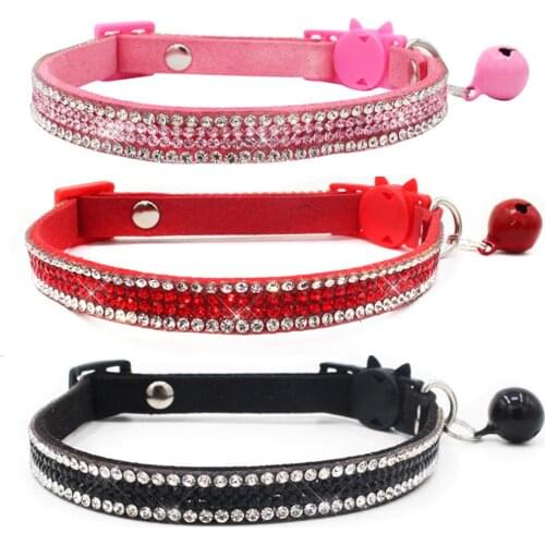 Dog Collar Crystal Necklace For Puppy With Bell Breakaway Neck Ring Safety Doggie Neck Strap Accessories Pet Products