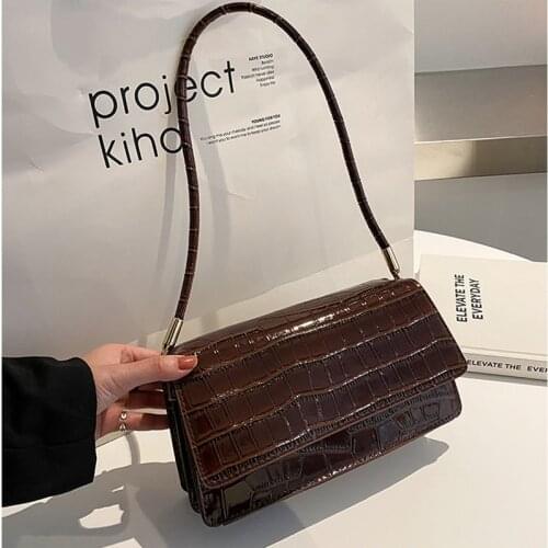 Popular Crocodile Pattern Handbags New Fashion PU Leather Shoulder Bags for Women 2021 Leather Textured Buckle Underarm Bags