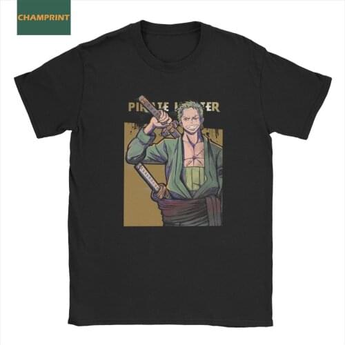 Casual Pirate Hunter One Piece Zoro T-Shirt Men Round Neck Pure Cotton T Shirt Anime Short Sleeve Tee Shirt Summer Tops
