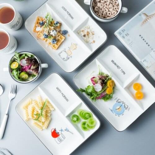 Nordic rectangular separating plate ceramic fruit snack dividing fashion simple fast food breakfast tableware children home