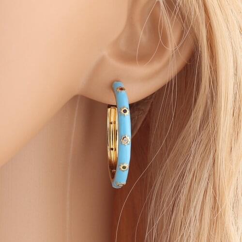 Gold Color C-Shape Circle Earrings,18k Gold Plated Enamel Big Round CZ Sun Hoop Earrings Gifts For Women