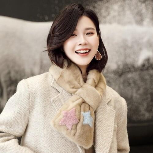 Lantafe Mink Scarf Winter For Women Scarf Real Fur Collar Scarf Star Pattern Mink Fur Scarf Neck Warm Winter Scarf Fashion